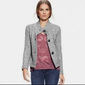 CAbi Knit Button Front Jacket Size M Heathered Black and White